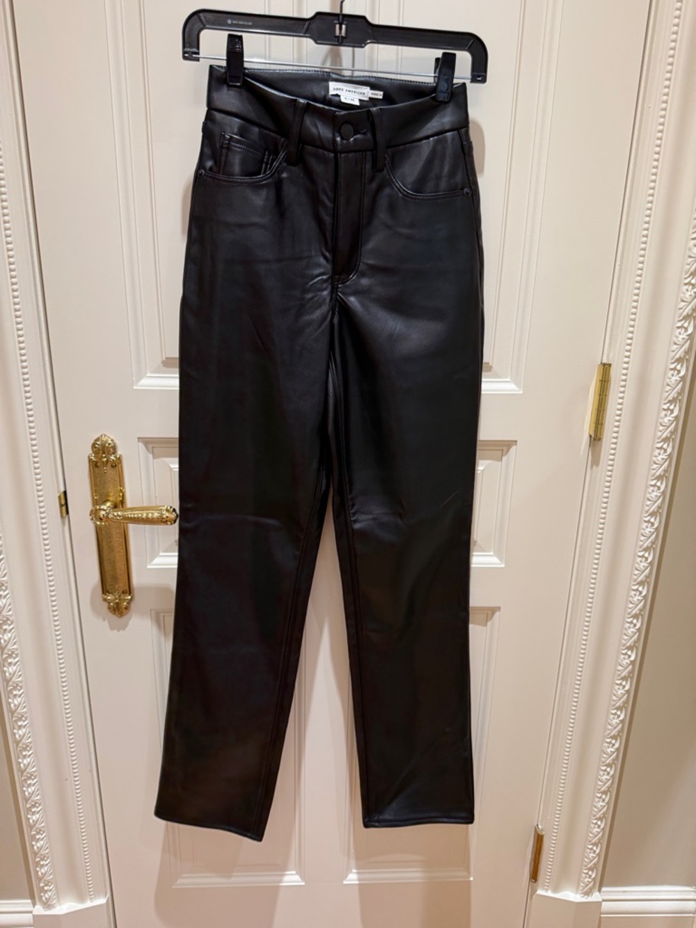 Good American Black Faux Leather Straight Leg Jeans